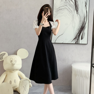 RM16971#夏季高级法式蕾丝泡泡袖气质新款复古宫廷风浪漫显瘦小黑裙