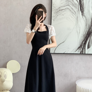 RM16971#夏季高级法式蕾丝泡泡袖气质新款复古宫廷风浪漫显瘦小黑裙