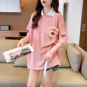 韩版中长款POLO短袖破洞T恤女 服装批发女装批发服饰货源