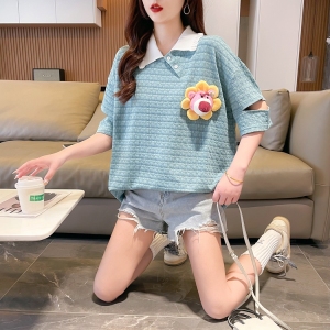 韩版中长款POLO短袖破洞T恤女 服装批发女装批发服饰货源