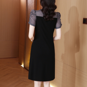 TR44007# 夏装新款时尚修身短袖拼接圆领连衣裙 服装批发女装批发服饰货源