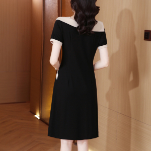 RM19162#夏装新款时尚修身短袖拼接连衣裙