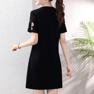 TR31926# 夏装新款高级感黑色圆领镂空小众宽松气质显瘦女士连衣裙子