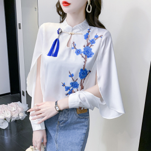 RM15309#夏季防晒衣长袖印花上衣T恤修身显瘦镂空植物花卉衬衫