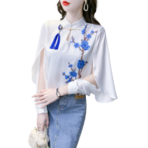 RM15309#夏季防晒衣长袖印花上衣T恤修身显瘦镂空植物花卉衬衫