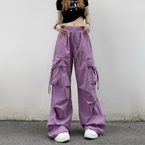 RM15432#美式高街嘻哈工装裤子女2023夏季新款宽松直筒束脚休闲裤潮