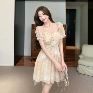 RM21347#减龄连衣裙夏季新款茶歇时尚穿绳高腰遮肉连衣裙
