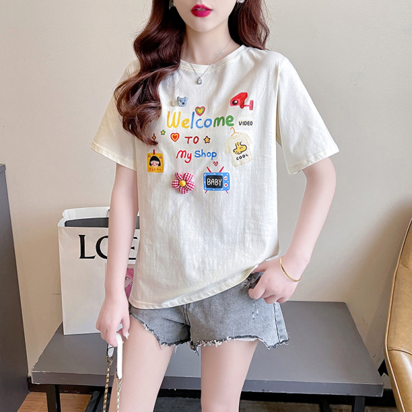 RM13657#纯棉 夏季新款韩版卡通刺绣短袖T恤女宽松上衣ins潮