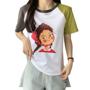 RM16931#短袖T恤女夏装新款拼色韩版百搭上衣女装