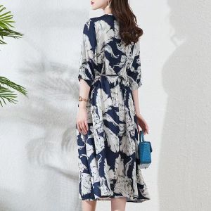 RM15764#夏季新款高贵气质连衣裙收腰系带高端复古印花裙子