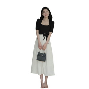 RM13536#假两件套装连衣裙子女夏季2023新款梨形身材茶歇法式气质名媛长裙