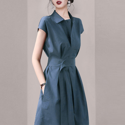 RM14660#复古高级感气质收腰连衣裙2023夏季新款女装法式修身小个子...