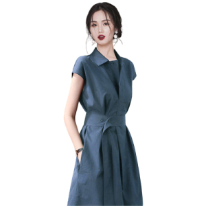 RM14660#复古高级感气质收腰连衣裙2023夏季新款女装法式修身小个子衬衫裙