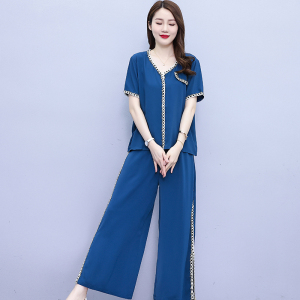 RM16060#休闲短袖春夏新款中年女时尚洋气雪纺套装中老年40岁夏装高贵