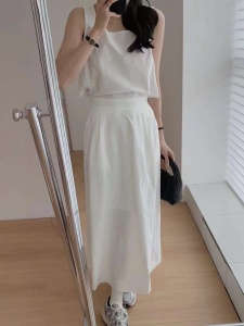 TR38810# 夏季韩简约棉麻小众设计感露背镂空中长裙无袖背心重工连衣裙 服装批发女装批发服饰货源