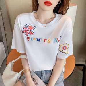 TR31723# 网红夏季韩版新款宽松短袖T恤女重工洋气刺绣字母半袖上衣