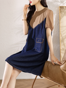 RM16577#夏季新款撞色拼接宽松显瘦休闲连衣裙