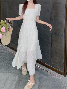 TR37118# 大码女装法式气质方领高级感收腰显瘦拼接鱼尾长裙 服装批发女装批发服饰货源
