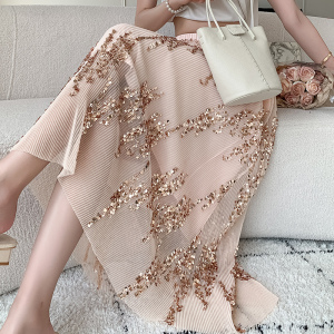RM14045#高级感细闪亮片半身裙夏季高腰显瘦网纱裙设计感中长款仙女裙