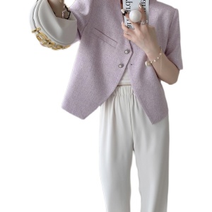 TR35546# 韩国chic小香风短袖西装外套女薄款夏季通勤V领短款西服 服装批发女装服饰货源