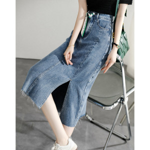 TR38369# 夏时尚休闲百搭系带开叉百搭通勤女式牛仔半裙带腰带 服装批发女装批发服饰货源