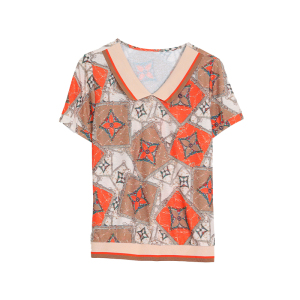 RM13531#夏季新款印花字母弹力冰丝薄款T恤宽松上衣短袖娃娃领