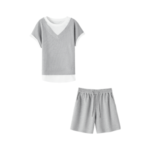 RM14544#休闲套装女2023年夏季新款宽松舒适假两件T恤短裤两件套