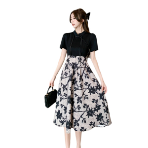 TR33710# 法式假两件小个子新中式连衣裙夏季高级感赫本风小黑裙 服装批发女装批发服饰货源