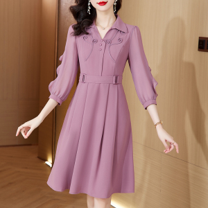 RM18911#高贵轻奢中式古典流仙裙淑女超修身X型七分袖纯色