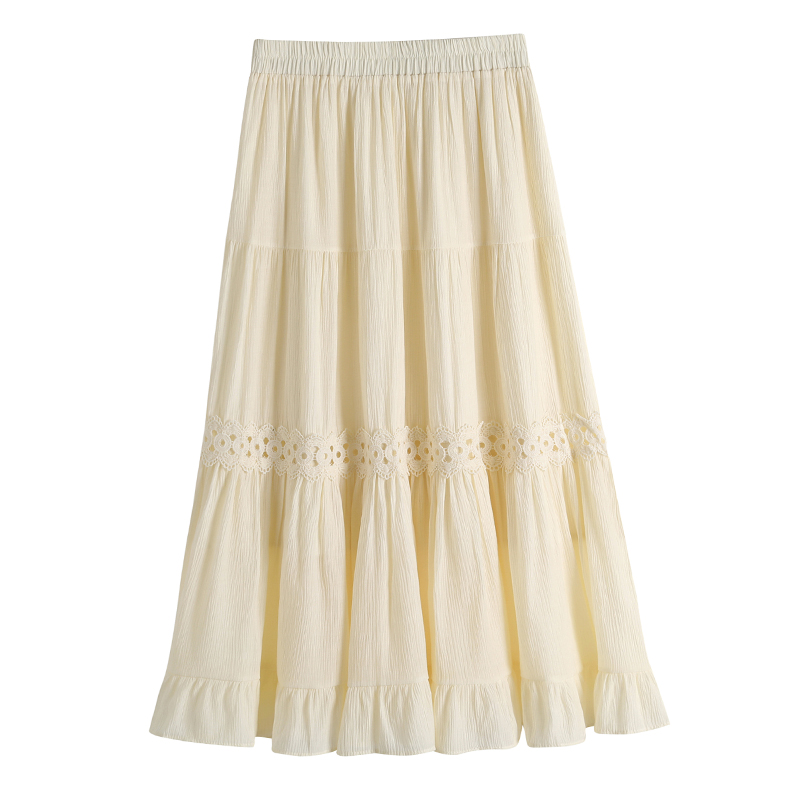 Super fairy!  ~Real shot of the new summer high-waist slimming lace Korean style mid-length skirt with large swing