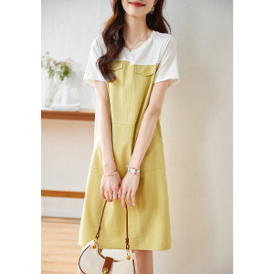 RM14696#假两件连衣裙子2023夏季时尚舒适撞色拼接设计气质优雅连衣裙
