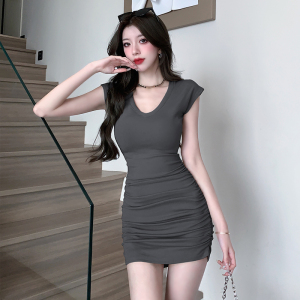 RM14002#夏季新款韩版纯欲修身显瘦百搭露背连衣裙女性感包臀短裙小众