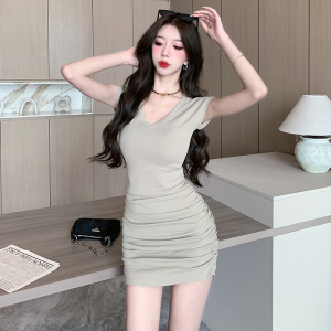 RM14002#夏季新款韩版纯欲修身显瘦百搭露背连衣裙女性感包臀短裙小众