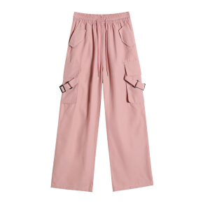 RM15392#粉色工装裤女夏季薄款高腰显瘦垂感阔腿窄版休闲美式速干运动裤子