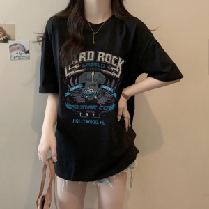 RM13705#棉精梳纯棉 印花夏装短袖T恤女宽松韩版
