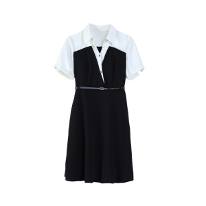 RM13729#经典黑白撞色裙子2023夏季新款简约百搭优雅气质假两件连衣裙女
