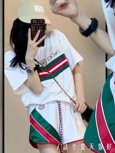 RM13739#韩新款酷姐风格穿搭两件套美式百搭圆领短袖抽绳短裤套装