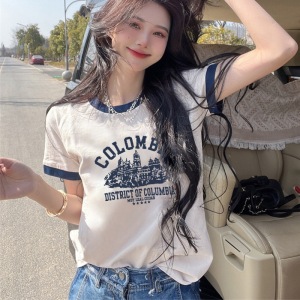 TR41464# 韩国东大门夏季新款百搭显瘦短袖城堡印花韩版简约宽松T恤女 服装批发女装批发服饰货源