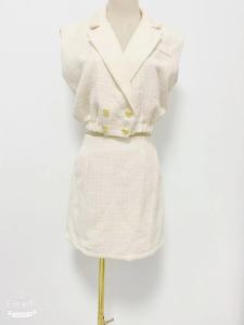 TR59389# 新玫蔻洛尼小香风双排扣短款收腰上衣+A字短裙套装