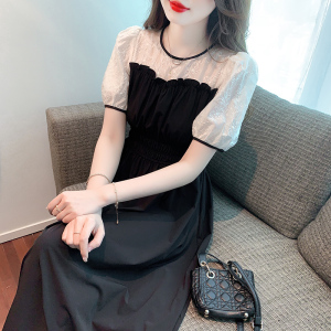 RM18779#夏季新韩版气质收腰显瘦拼接连衣裙中长裙字女