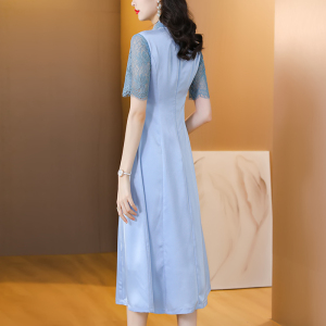 RM18843#婚宴妈妈礼服高级感蓝色气质优雅年轻款母亲婚礼旗袍平时可穿