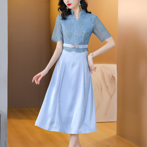 RM18843#婚宴妈妈礼服高级感蓝色气质优雅年轻款母亲婚礼旗袍平时可穿