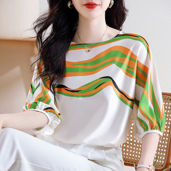 RM15590#夏季女装套头蕾丝衫/雪纺衫时尚浪漫条纹衬衫