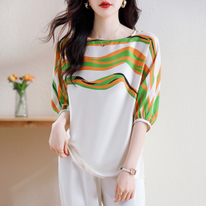 RM15590#夏季女装套头蕾丝衫/雪纺衫时尚浪漫条纹衬衫