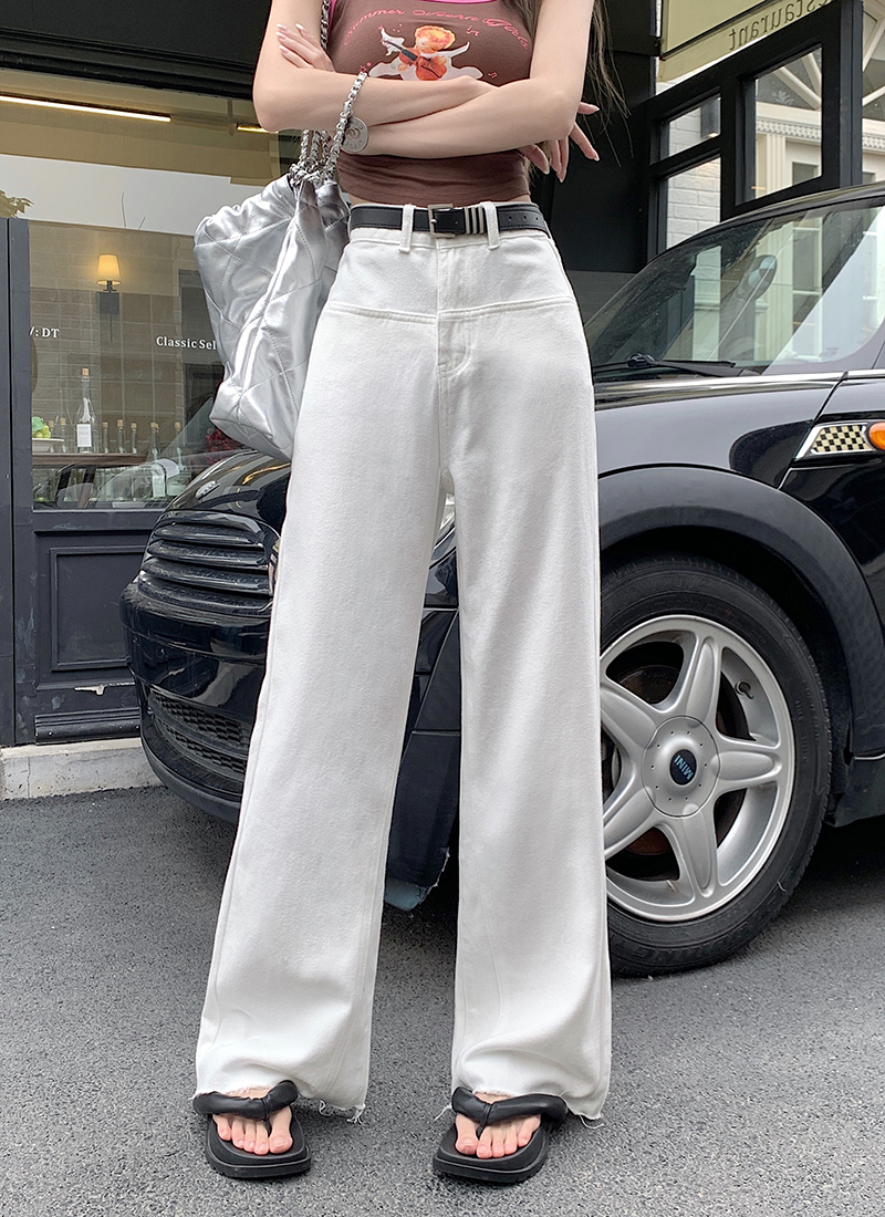 Real price 2023 summer new straight jeans women's loose high waist American style casual wide leg mopping pants