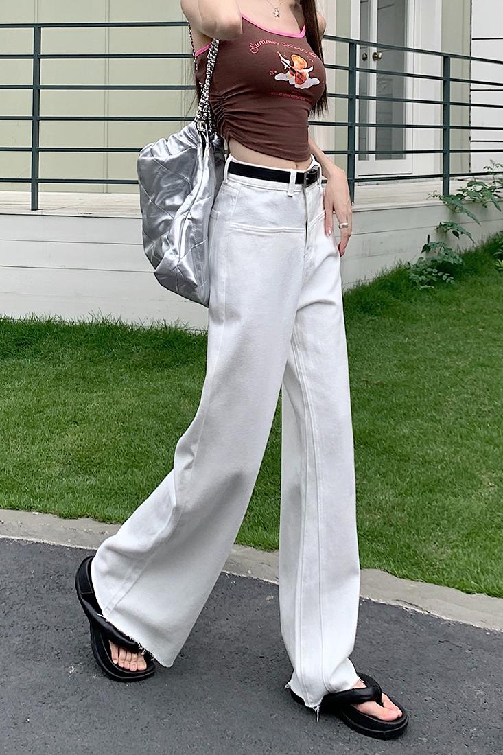 Real price 2023 summer new straight jeans women's loose high waist American style casual wide leg mopping pants