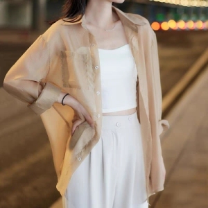 RM18376#天丝防晒衬衫女薄款小开衫夏季配吊带裙子外搭罩衫露背上衣