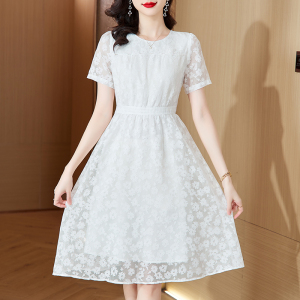 TR33197# 法式烧花雪纺白色连衣裙女新款夏季蕾丝 服装批发女装批发服饰货源