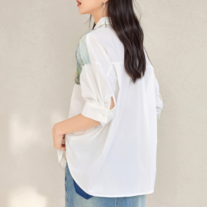 RM15030#文森特·梵高联名对白定位印花衬衫女2023夏季新款设计感短袖上衣