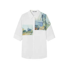 RM15030#文森特·梵高联名对白定位印花衬衫女2023夏季新款设计感短袖上衣